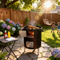 Prix usine Commercial extérieur 3 en 1 tour ronde cylindre charbon de bois vapeur cylindre Barbecue barbecue fumeur gril