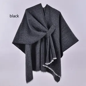 Fashionable Winter Two Tone Warm Plain Shawls For Women Wholesale Simple Double sided Solid Color Split Imitation Cashmere shawl