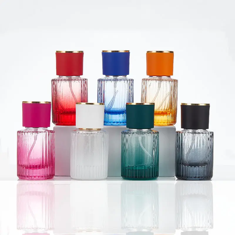 Frasco de perfume com tampa de vidro colorida para perfume, frasco cilíndrico de 30ml com desenho gradiente, preço de atacado