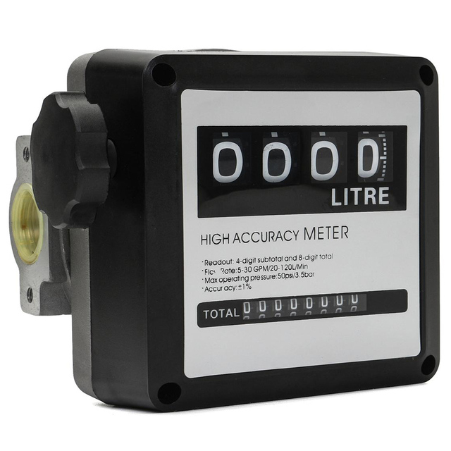 Mechanical Flow Meter 120L/Min 4 Digits Analog Fuel Meter FM-120 Diesel Gasoline Petrol Counter Flowmeter