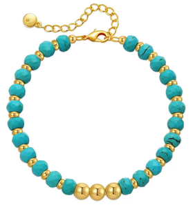 Fashion Blue Turquois Beaded Chain <b>Bracelet</b> for Women <b>Copper</b> Plated 18K Gold Lady <b>Bracelet</b> Handmade Natural Stone Jewelry - Product Image 1
