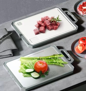 Planche à découper en acier inoxydable et paille de blé PP pour cuisine Bloc à découper double face non toxique avec poignée - Product Image 5