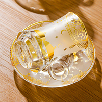 Ensemble de tasses à café et soucoupes en verre doré arabe, tasse à thé vintage en verre avec logo personnalisé