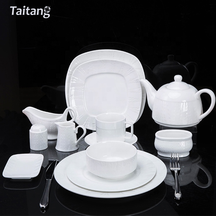 Taitang Customized White Ceramic Dinnerware Restaurant Hotel Ceramic Tableware Sets