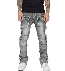 Jeans déchirés pour homme NOWY, coupe évasée, extensibles, respirants, taille mi-haute, décontractés, effet vieilli, style cargo, vente en gros - Product Image 2
