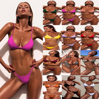 Set Bikini Dua Potong Baju Renang Warna Polos Pakaian Renang Pinggang Tinggi Diskon Besar