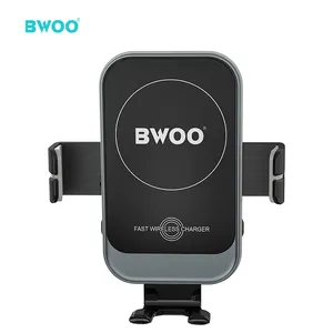 Bwoo Groothandel Auto Mobiele Houder Met Draadloze Oplader Pc + Abs Materiaal 15W Snel Opladen Draadloze Oplader Voor Auto