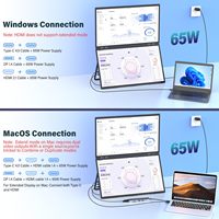Monitor Dual para Laptop, Mac, Windows, Monitor Portátil Dual de 23.8 Pulgadas, 180Hz, 2560 x 1440P, 2K, 100% SRGB, USB-C/HDMI