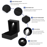 Boîte à bague élégante avec logo personnalisé, boîte à bague de fiançailles de luxe noire avec lumière LED pour mariage