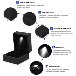 Caixa de anel de casamento com logotipo personalizado, caixa de luxo com luzes para noivado, caixa de diamante com luz para casamento, proposta preta - Product Image 3