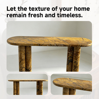 Table console ovale en marbre brun naturel style forêt tropicale, table de luxe en pierre courbée pour entrée et couloir, taille personnalisée, décoration de villa