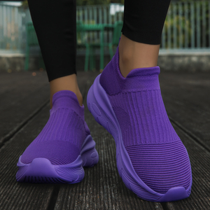 Chaussures à plateforme pour femmes, chaussettes à enfiler, tige en tissu extensible, doublure respirante, semelle légère en EVA, baskets confortables - Product Image 4