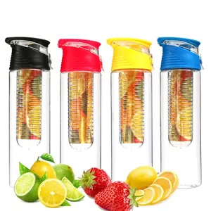 Venda quente infusor longo sem Bpa frutas infusor plástico à prova de vazamento garrafa de água de viagem filtro suco garrafa de água