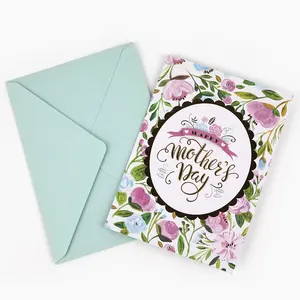 Impression personnalisée Premium Vintage fleur violette feuille d'or diamant meilleure main Happy motherday cartes de vœux pour maman