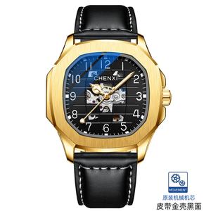 Montre pour homme Chenxi en acier inoxydable et cuir haut de gamme, carrée, 40 mm, étanche 3 ATM, logo personnalisé, luminescence nocturne, entièrement automatique, squelette - Product Image 5