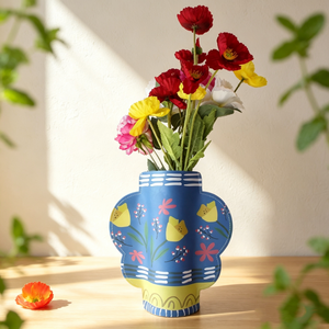 Vase en papier pliable à motif ethnique vintage, vase à fleurs imperméable pour la décoration de table de mariage ou de fête - Product Image 1
