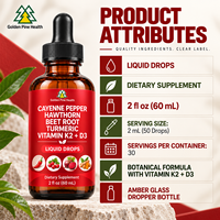Perseek Complément alimentaire au poivre de Cayenne, gouttes liquides orales, baies d'aubépine, vitamine D3 K2, poudre de betterave, cannelle de Ceylan, curcuma, pour adultes