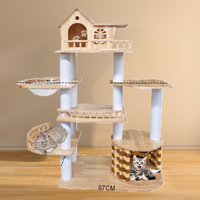 Grosir kucing Modern rumah pohon Multi-Level tali Sisal Menara kucing kayu memanjat karton dikemas mainan garuk hewan peliharaan