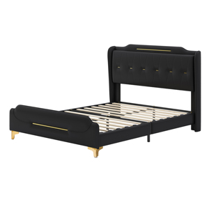 Lit plateforme moderne en cuir réglable King Size avec tête et pied <span class=keywords><strong>de</strong></span> lit à volants, rembourrés en PU - Design élégant - Product Image 2
