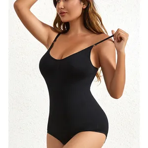 Womens V Neck Compression Bodysuit With Open Crotch And Slimming