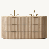 Meuble de salle de bain minimaliste en chêne naturel séché au four avec double vasque en marbre, façade cannelée, idéal pour salle de bain principale, villa, spa