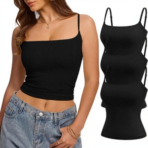 Missclub Premium Double Lined Camisole <strong>Crop</strong> <strong>Top</strong> for Women Square Collar Fitted Spaghetti Strap Y2K Summer Dobby Knitted - Product Image 1