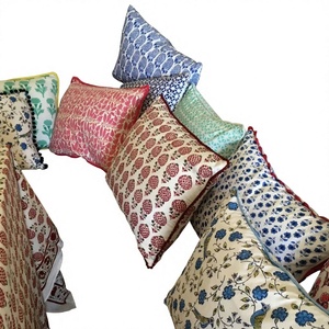 Housse de coussin imprimée en bloc n'importe quelle taille, oreiller en coton avec passepoil, housse de coussin à glissière faite à la main, oreillers décoratifs pour la maison en plein air - Product Image 1