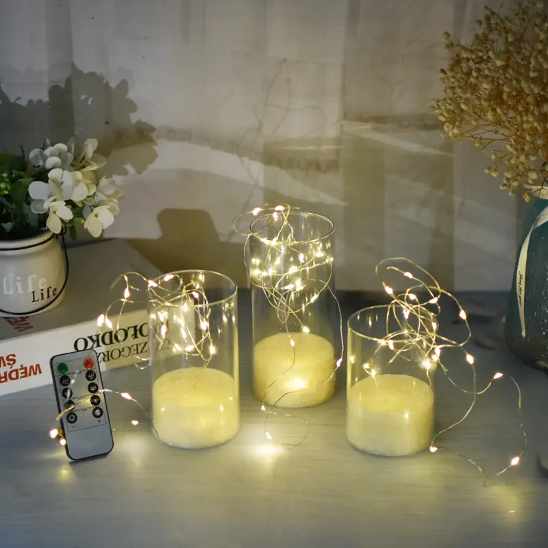 Velas LED sin llama elegantes, Material plástico con carcasa acrílica y decoración de cadena de luces para decoración del hogar e iluminación festiva