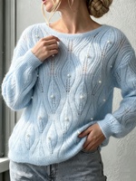 Nouveau pull en tricot pour femme 2026, couleur unie, style décontracté avec perles