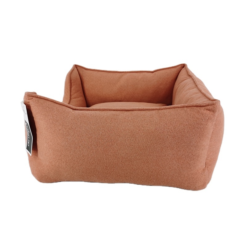 Integrado de diseño de la tela de Color caramelo Plaza casa cuadrada para mascotas cama