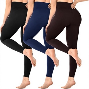 Leggings noirs taille haute pour femmes, coupe ajustée, tricotés en coton et élasthanne, couleur unie, respirants, longueur intégrale, pour l'hiver et le quotidien - Product Image 1