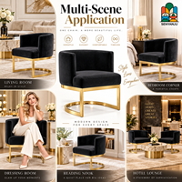 Fauteuil d'appoint moderne en velours avec pieds dorés, dossier en forme de baril, rembourré, pour lecture et salon