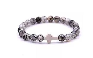 Pulsera De Cruz con turquesas para mujer, brazalete De Cruz Blanca con diseño religioso y <span class=keywords><strong>Cristianas</strong></span> - Product Image 5