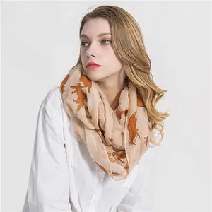 Foulard avec boucle en Viscose pour femme, écharpe imprimée d'animal, renard, infini, vente en gros,