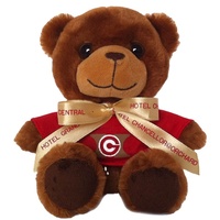 Ours en peluche personnalisé de 20 cm en polyester, figurine de marionnette avec chemise rouge et rembourrage en coton PP