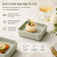 Assiette rectangulaire moderne en mélamine avec pied surélevé, gris mat, incassable, qualité alimentaire, pour buffet et fête