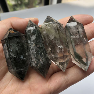 סיטונאי טבעי קטן מלוטש ריפוי כפול הסתיים ירוק פנטום קוורץ קריסטל מגדל נקודת גבישים - Product Image 4