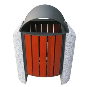 الخرسانة أثاث لمحطات الشوارع في الهواء الطلق خشبية وحجرية سلة القمامة/وعاء - Product Image 1
