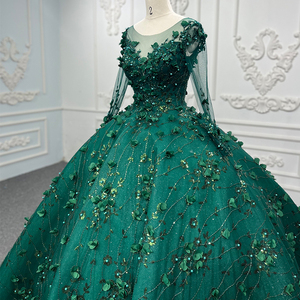 Robe de soirée longue en mousseline de soie Jancember 9838-1, couleur verte, luxueuse, à fleurs, manches longues, sexy, taille plus, pour les fêtes et les événements formels - Product Image 1