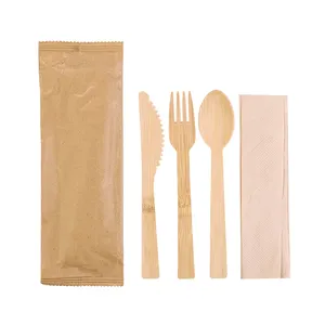 170mm Bamboo Cutlery For Restaurant Kraft Paper Packed Cutlery With Cheap Price