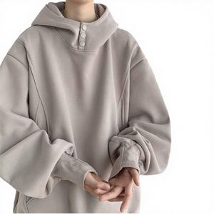 Design High Street Pullover Hoodie for Men Double Zipper <b>Lined</b> Loose Solid Knitted <b>Fleece</b> Winter Crop <b>Jacket</b> - Product Image 4