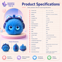 Jouet en peluche AI Chat Bleu avec oreilles, nœud blanc, vibration, reconnaissance vocale, mémoire longue durée, 50+ langues, yeux LED, version WiFi TUYA, cadeau