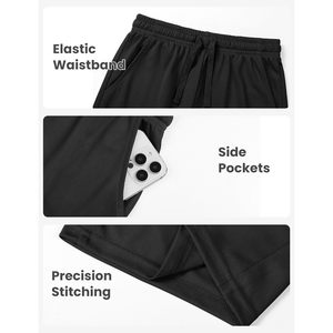 Shorts de sport pour garçons en maille à séchage rapide avec poches, shorts de basketball et de football, taille mi-haute, en polyester et coton tricoté - Product Image 6