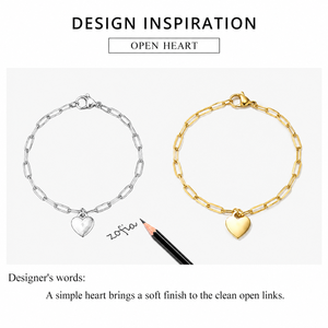 Pulsera de Corazón con Clip, Cadena de Eslabones Abiertos de Acero Inoxidable con Dije de Corazón Pulido, Baño de Oro de 14K al Vacío - Product Image 3