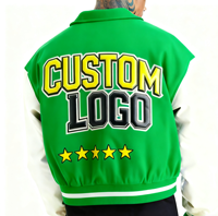 Blouson Bomber XJYD personnalisé en usine avec logo brodé en chenille, col montant, style Hip Hop, en laine polaire et manches en cuir pour homme