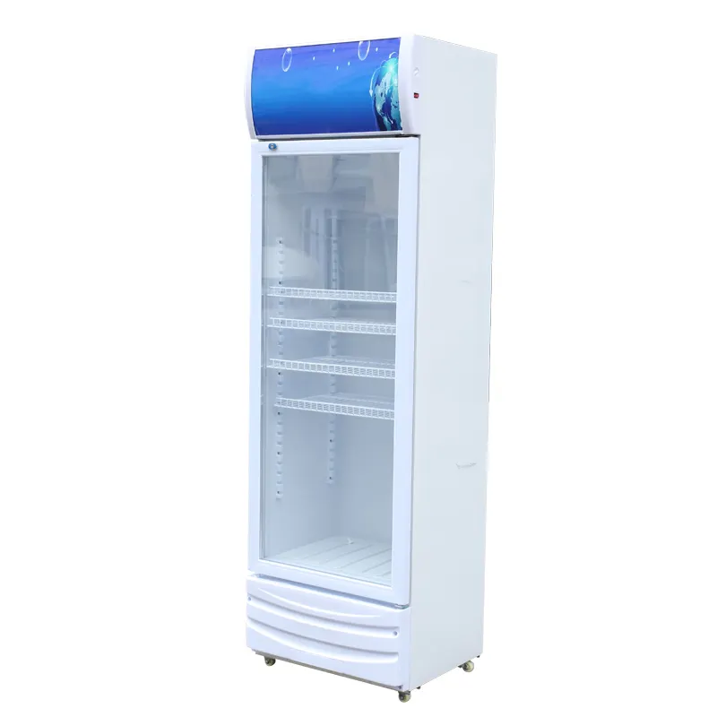 市販の低温飲料ミルク垂直ガラスドアディスプレイ冷凍庫