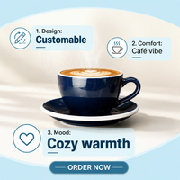 Ensemble tasse et soucoupe en porcelaine bleu marine fait main, vaisselle en céramique ronde durable pour le service du thé et du café