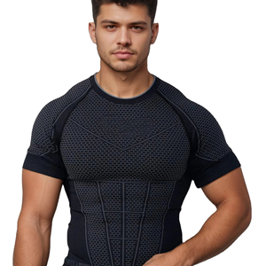 T-shirt de sport pour homme, tenue de fitness ajustée, élastique, séchage rapide, coupe ajustée, tendance, entraînement musculaire des jambes, manches courtes - Product Image 1