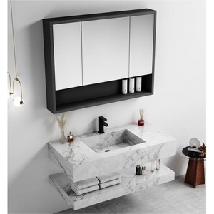 CR Wall Mounted <b>Bathroom</b> Vanity <b>Grey</b> Marble Countertop with Integrated Sink and LED <b>Mirror</b> - Product Image 3