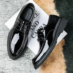 Chaussures en cuir pour hommes, style Derby, en cuir de vachette verni noir, à lacets, pour le bureau, la carrière, les trajets quotidiens, toutes saisons - Product Image 2